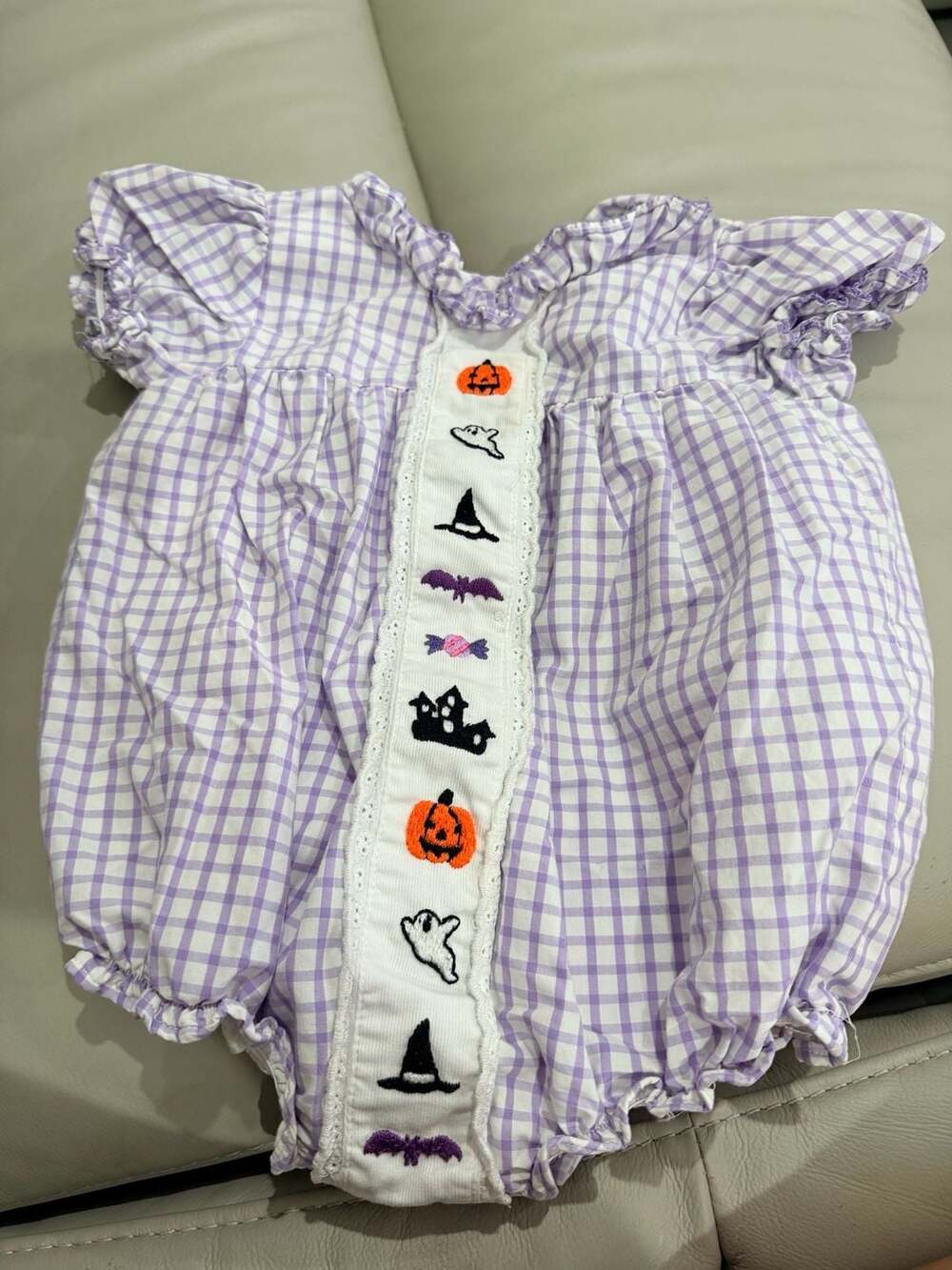 Smockingbird Halloween Bubble Romper Size 18M Purple Gingham